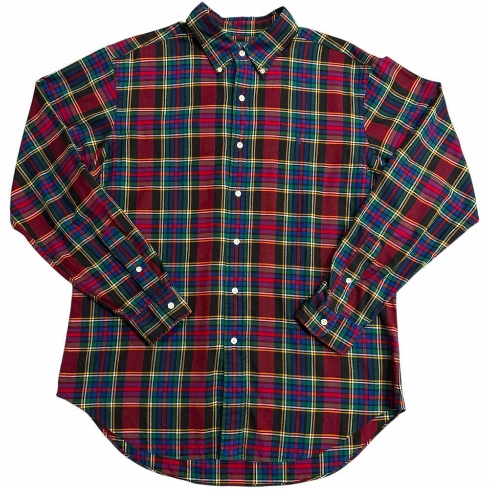 Ralph Lauren Plaid Flannel Button Down Shirt Multicolor Tartan Classic Fit Large - Picture 4 of 9
